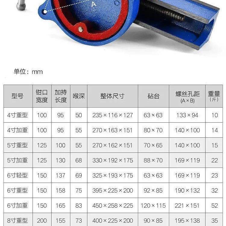 z.台虎钳3/4/5/6/8/10/12寸带砧加重型台虎钳12N5/150/200/250 五金/工具 台虎钳 原图主图