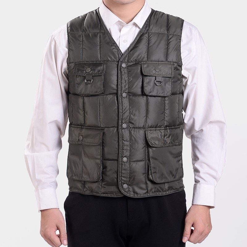 羽绒棉马甲男士冬季中老年人休闲保暖背心多兜v领V坎肩爸爸装马夹,男装,常规马甲,淘宝优惠券,粉丝福利购,淘宝优惠卷