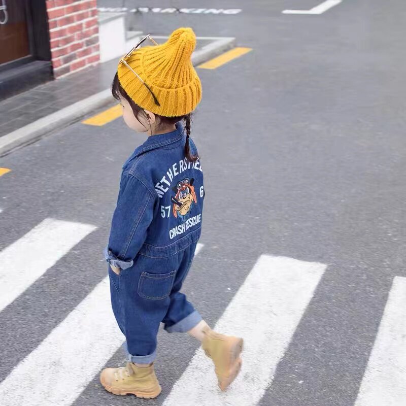 女童牛仔连体衣春秋装婴幼儿童韩版爬服外穿宝宝哈衣工装连衣裤3