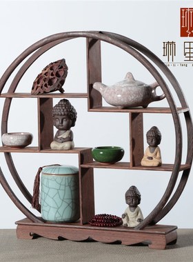 博古架圆形实木中式展示柜隔断简约现代茶具架鸡翅木多宝阁电视柜