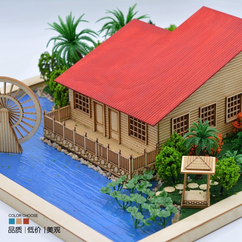 DIY手工拼装制作模型沙盘建筑A场景材料包创意拼装房子 度假村小