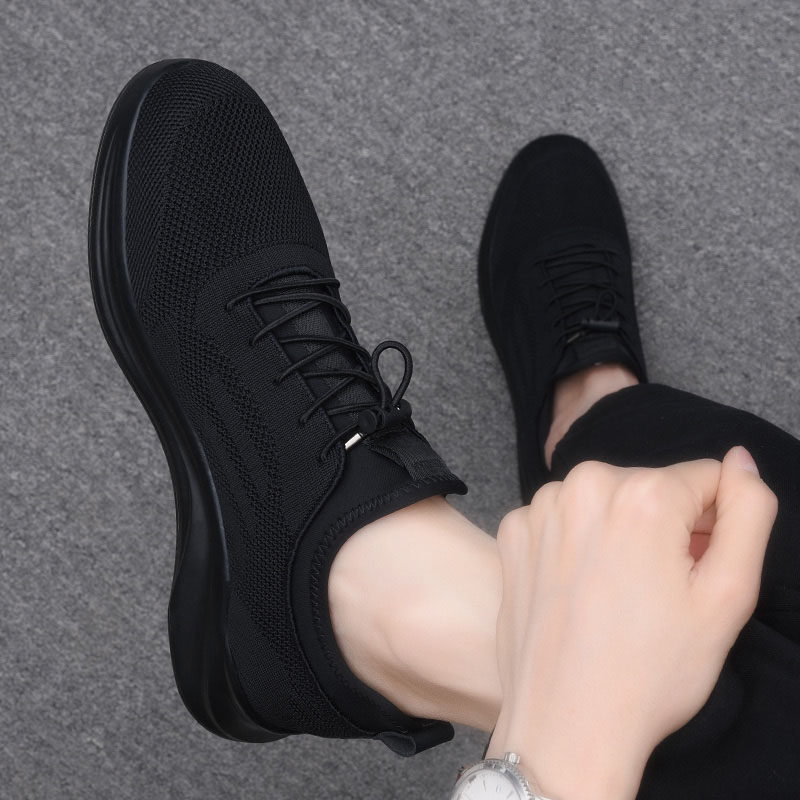 男鞋夏季2023新款网面透气休闲鞋子男黑色百搭运动鞋男款板鞋男士