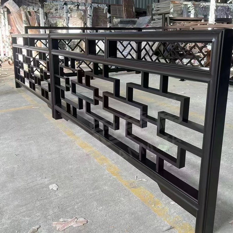 中式仿古铝合金阳台护栏铝艺别墅露台围栏木纹转印庭院围墙栅栏杆