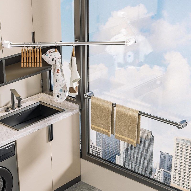 吸盘晾衣杆阳台伸缩家用晾晒杆晒被子神器免打孔墙上多功能晾衣架,收纳整理,塑料衣架,淘宝优惠券,粉丝福利购,淘宝优惠卷
