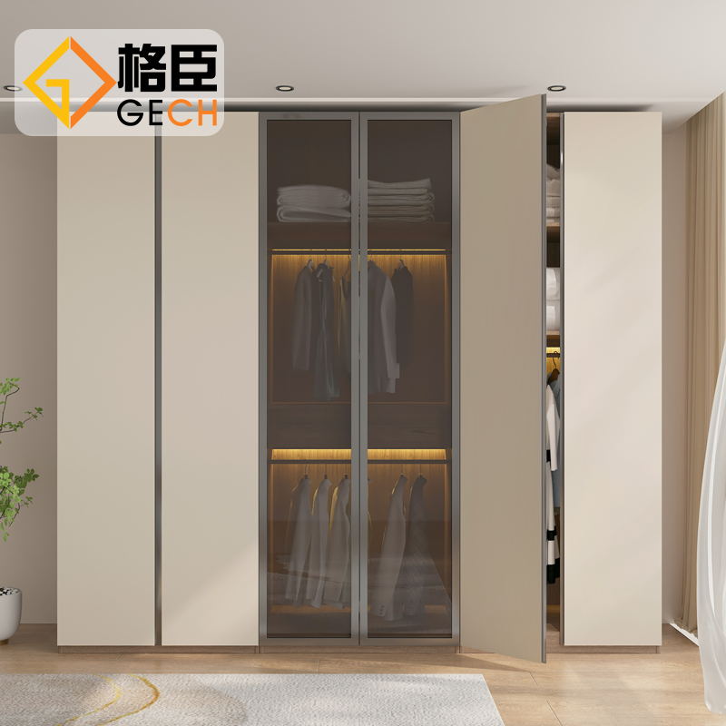 定制一门到顶f衣柜 欧松板家用卧室奶油白 平开门简约现代大衣橱