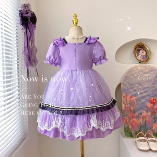 女童库洛米裙子夏季2024新款儿童紫色连衣裙洋气女宝宝卡通公主裙