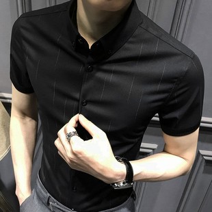 商务免烫条纹修身 衬衣韩版 男装 2023夏季 短袖 长袖 男士 衬衫 休闲时尚