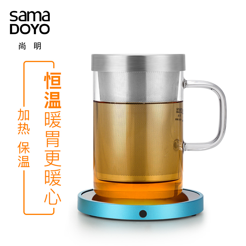 尚明玻璃花茶杯茶水分离杯办公室用泡茶杯子带盖不锈钢过滤茶杯