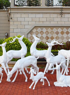 户外花园售楼草坪仿真动物白鹿梅花鹿摆件玻璃钢雕塑园林景观装饰