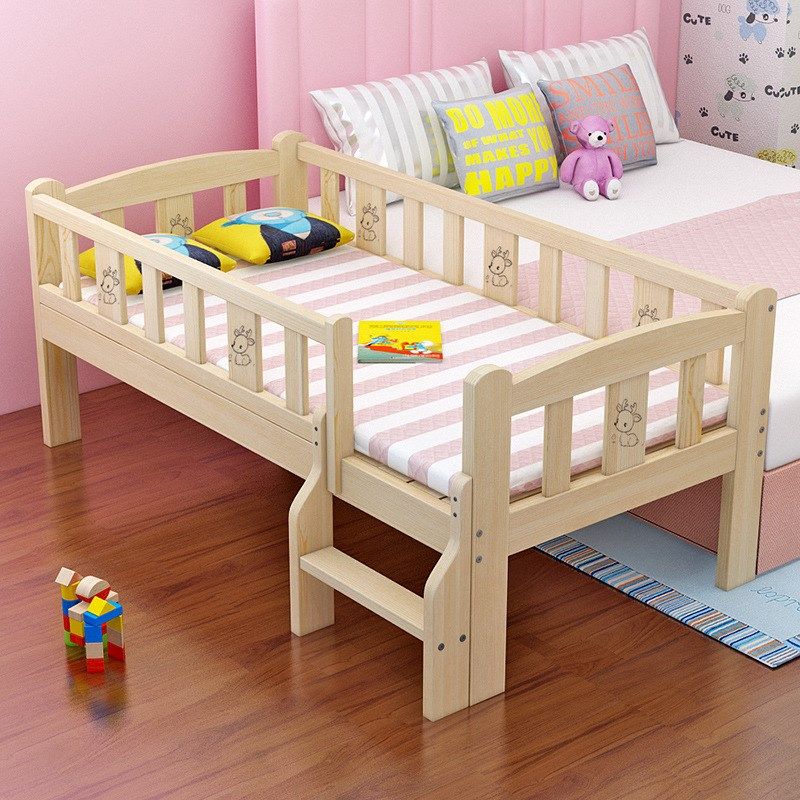 儿童床带a护栏实木童床男孩女孩松木护栏小孩床单人床加宽床拼接,住宅家具,实木床,淘宝优惠券,粉丝福利购,淘宝优惠卷