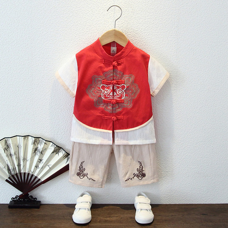 男童汉服夏季薄款套装男宝宝中国风帅气古装棉麻国学服唐装表演服图片