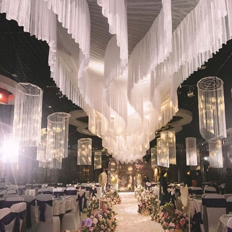 婚庆装饰背景装饰吊顶纱幔冰绸布一体成型婚礼舞台吊顶纱云顶纱