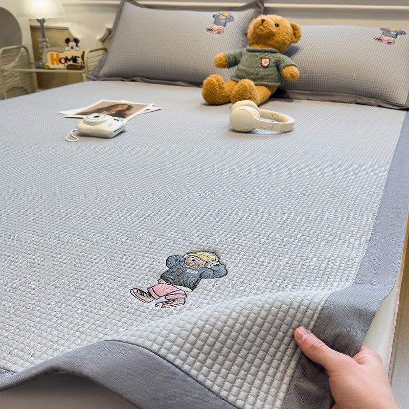 A类母婴级熊熊优雅灰冰豆豆冰丝席凉席夏天2025新款空调软席子夏,床上用品,冰丝席,淘宝优惠券,粉丝福利购,淘宝优惠卷