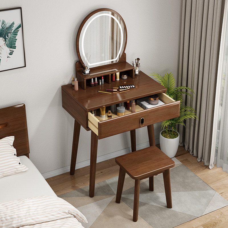 北欧实木梳妆台卧室小型简约现代60cm化妆桌小户型日式迷你化妆台