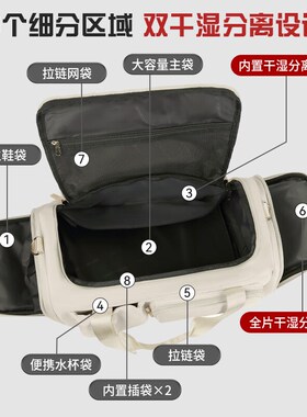 旅行包短途出差手提包健身包干湿分离行李包大容量旅行袋V7058
