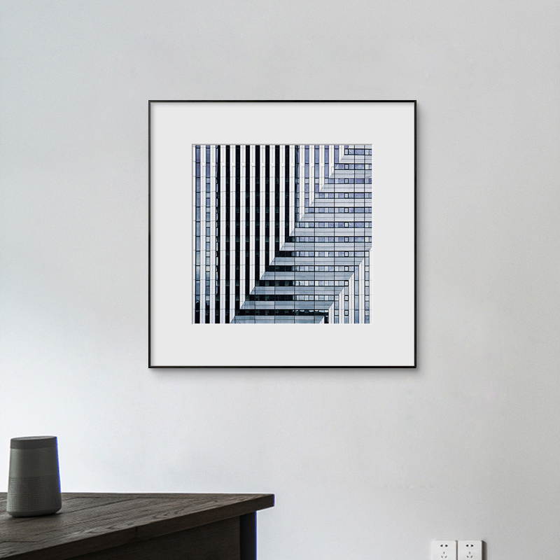 现代简约抽象线条建筑装饰画黑白灰工业风画几何空间卧室床头挂画图片
