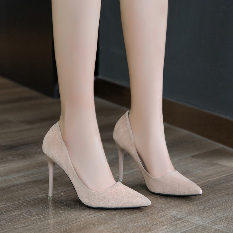 杏色黑高跟鞋女细跟5cm中跟2021年新款春秋百搭工作职业少女礼仪7