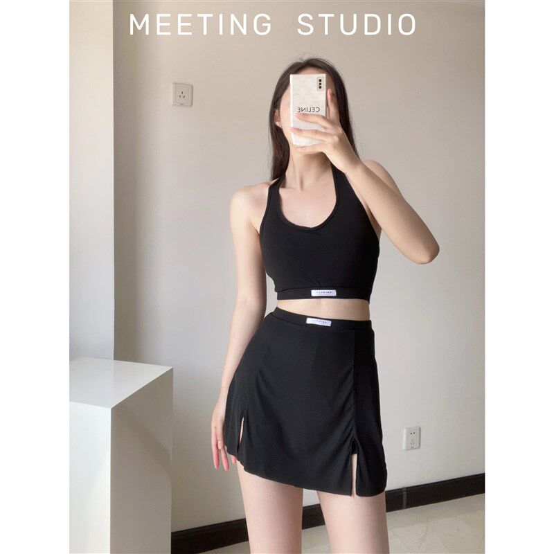 游泳衣女夏高级感2022新款长袖保守分体三件套裙式遮肚显瘦辣妹装