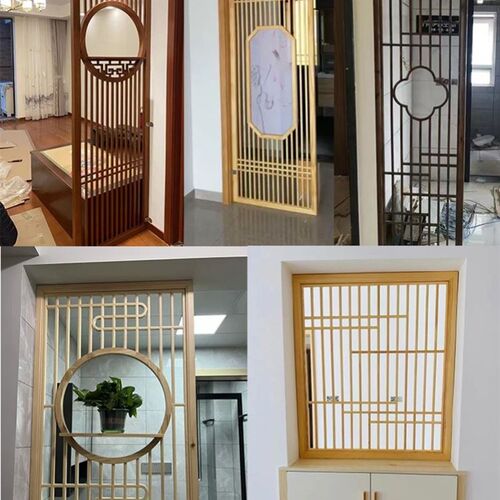 实木屏风入户榫卯结构木格栅花格吊顶背景墙新中式镂空环保雕花