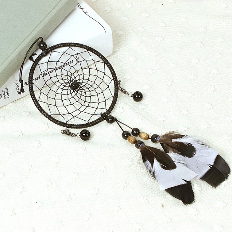 直销新品捕梦网风铃挂饰汽车内饰挂件彩k色羽毛补梦网创意手工制