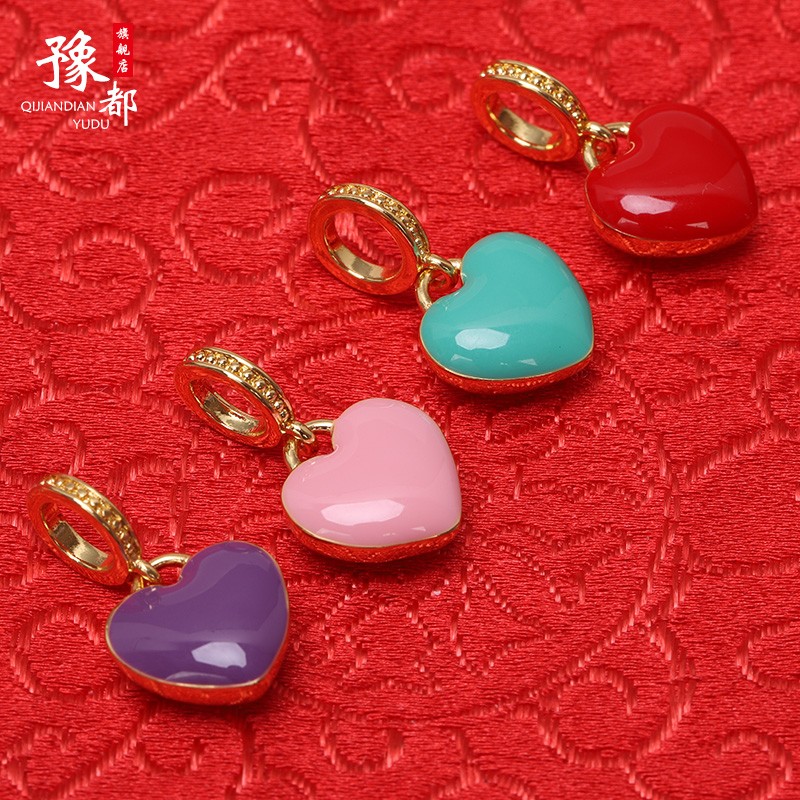 工厂销沙a金小吊坠手串手链挂件diy古风心形衣服福字项链手工烧蓝