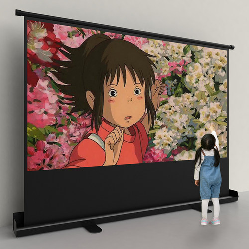 感翼地拉幕布地拉式投影幕布100寸120寸移动地拉式免打孔便携式投