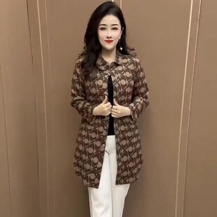 2024春装新款长袖中老年妈妈装外套休闲百搭时尚气质空气棉风衣女