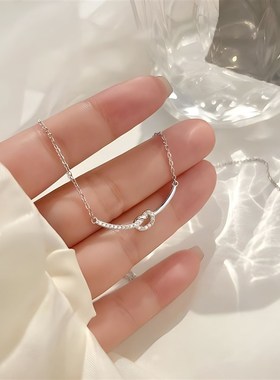 银贝925银中国结锁骨链女气质简约百G搭轻奢蝴蝶结项链跨境银饰品