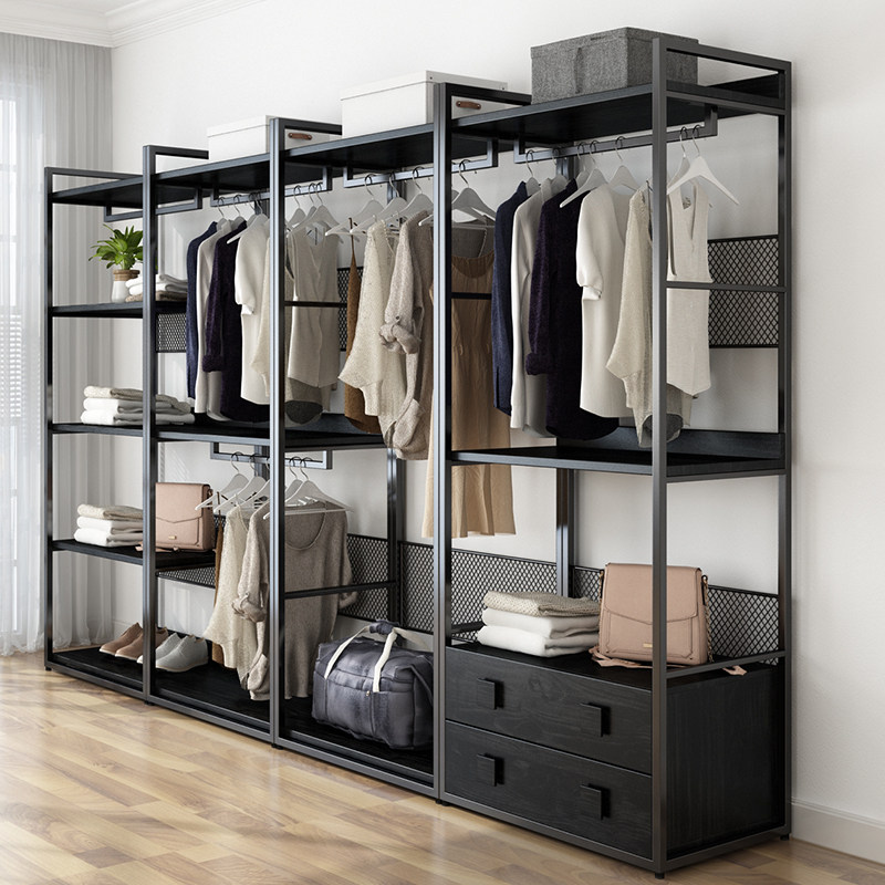 侘寂风金属衣柜组装铁艺实木衣橱开放式衣帽间家用卧室转角挂衣柜,住宅家具,独立衣柜,淘宝优惠券,粉丝福利购,淘宝优惠卷