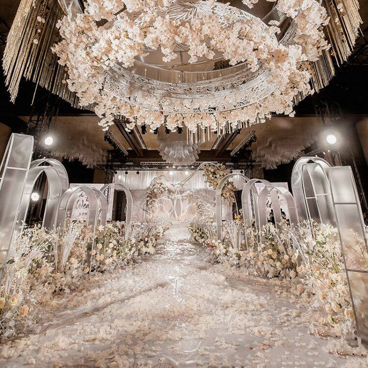 新款婚庆道具铁艺路引屏风拱门舞台背景众星拱月贴膜路引婚礼布置