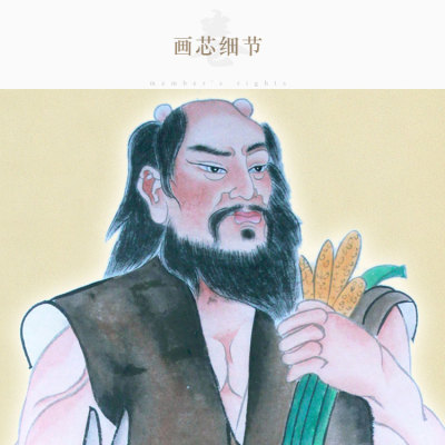 极速始祖三皇画像 伏羲黄帝炎帝神农人物画 复古卷轴挂画丝绸画可