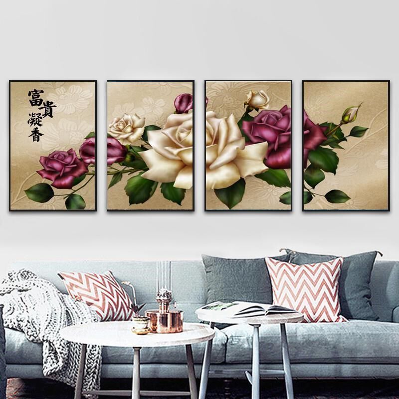 简约壁画客厅大气中式新有框背景装饰画现代沙发四联后面挂画墙