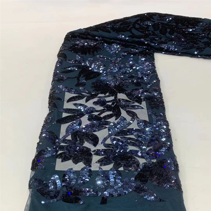 时尚叶子图案婚纱礼服亮片珠子绣服装面料时装连衣裙非洲蕾丝花边