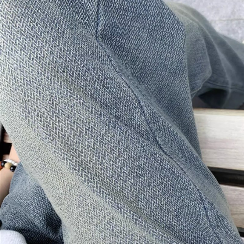现货微胖穿搭纹理感复古高腰牛仔裤女春秋大码胖mm显瘦宽松阔腿拖