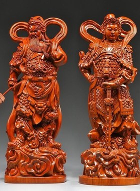 花梨木雕伽蓝韦陀佛像摆件韦驮关公伽蓝菩萨左右护法关公寺庙佛像