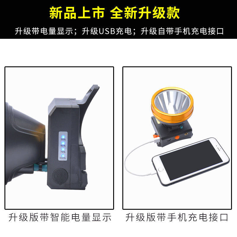LED户外强光高亮度大光斑头灯超亮头戴式夜钓鱼赶海矿灯捉鱼散光