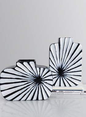 北欧创意黑白条纹花瓶花器摆件家居客厅餐厅干花瓶插花装饰艺术品
