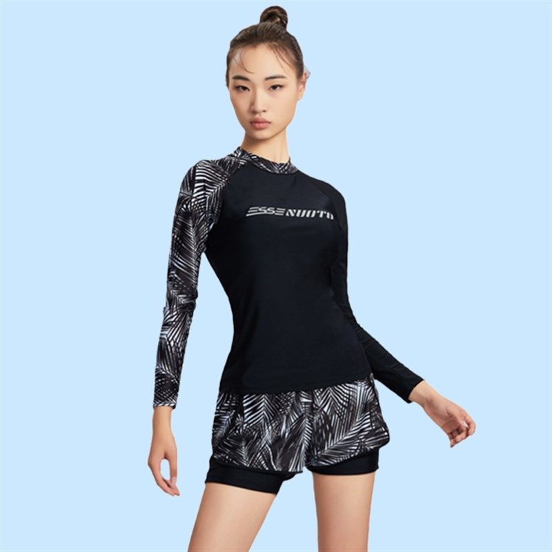 分体式泳衣女泡温泉大码长袖冲浪服中老年妈妈保守泳装游泳馆