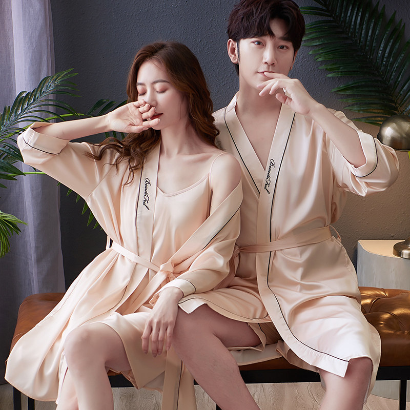 情侣睡衣夏季薄款冰丝女士睡袍两件套大码宽松男士丝绸浴袍家居服,女士内衣/男士内衣/家居服,睡衣/家居服套装,淘宝优惠券,粉丝福利购,淘宝优惠卷
