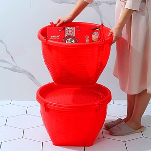 塑料箩篼箩筐收纳圆形结婚喜事农用仿竹编水果筐储物大小号胶筐筐