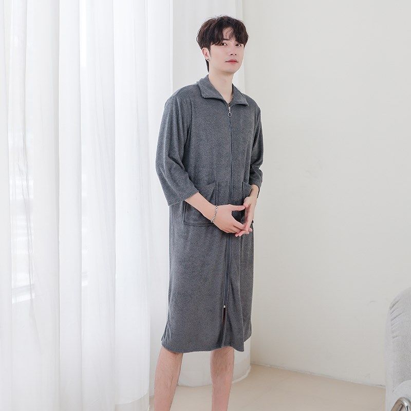 薄款男士睡衣夏一体式浴袍男吸汗排湿大码家居服可外穿男友用睡裙