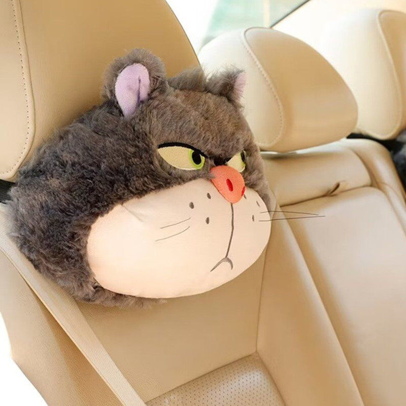 头枕座椅护颈枕车载腰枕靠垫抱枕装饰卡通可爱路西法坏猫毛绒汽车