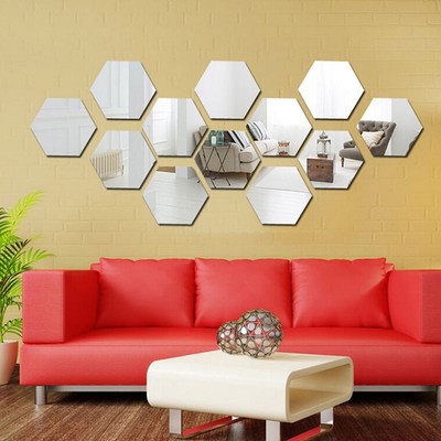 12pcs/set 3D Mirror Wall ers Hexagonal Restaurant Aisle Floo