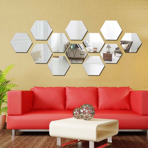12pcs/set 3D Mirror Wall ers Hexagonal Restaurant Aisle Floo