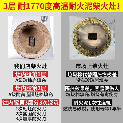 现货速发不锈钢室内家用无烟大锅台农村柴火灶烧木柴移动土灶台户