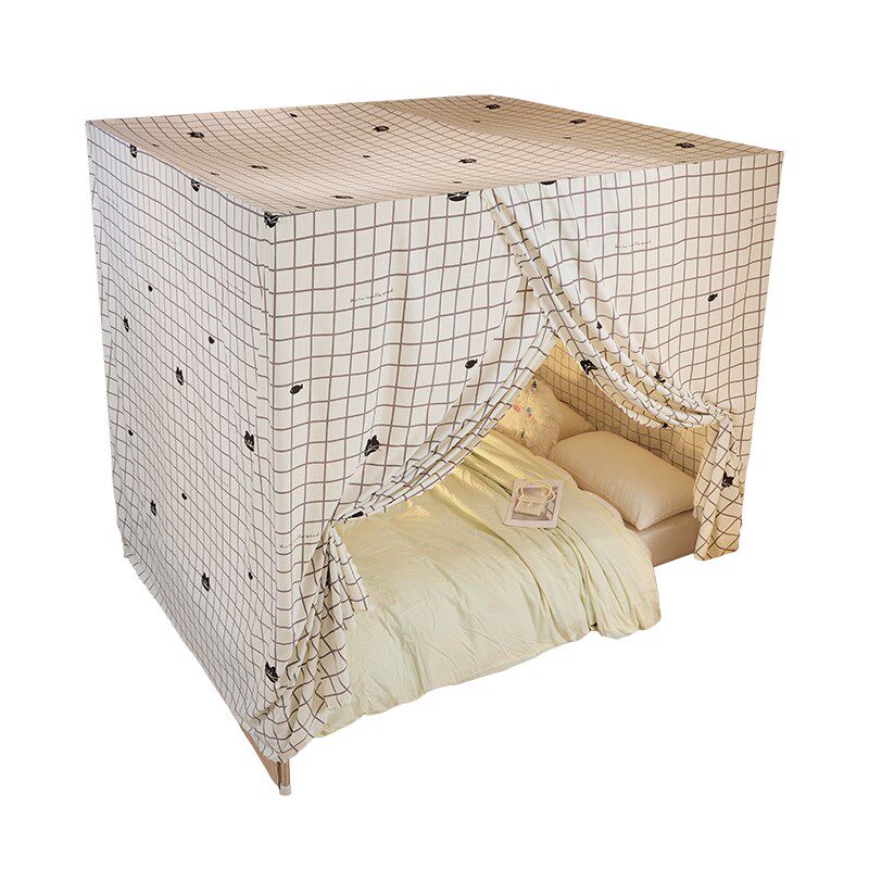 全棉一体式布蚊帐保暖床幔加厚床帘遮光布床帐挡风1.5米1.8m纹帐,床上用品,床幔,淘宝优惠券,粉丝福利购,淘宝优惠卷