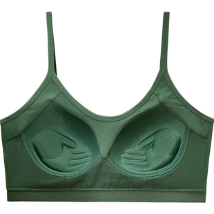 美背纯棉带胸垫一体少女文胸初中高中学生小胸聚拢防走光胸罩抹胸