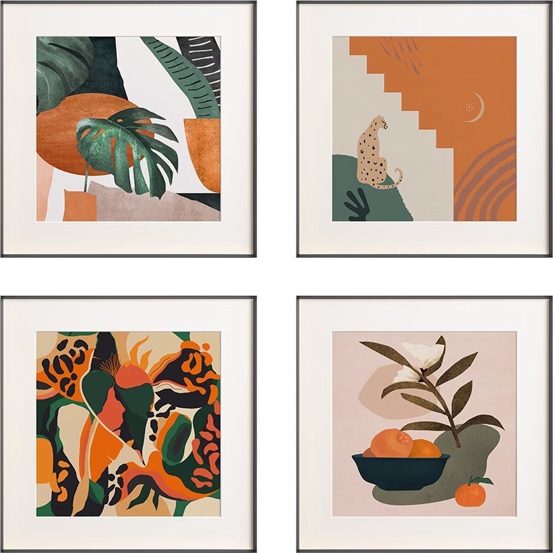 绿植北欧餐厅装饰画现代简约沙发背景墙壁画抽象色块卧室玄关挂画图片