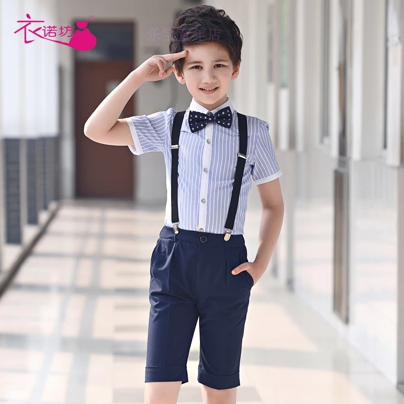 男童红色西裤夏中裤n背带迷彩儿童西装短裤吊带裤演出学生主持礼