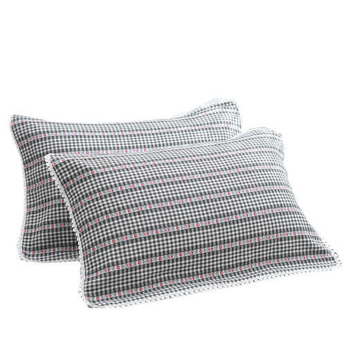 全棉枕头毛巾2条 高档欧式小格子ins大气款床上用品纯棉枕巾1对装